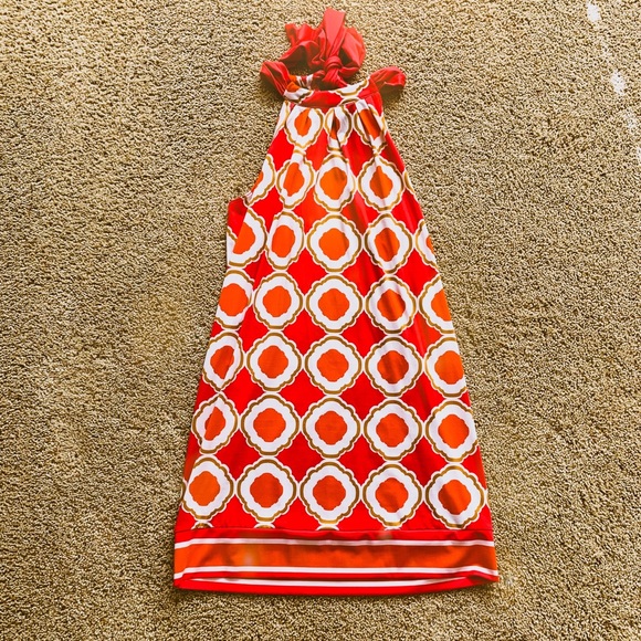 PINK AND ORANGE HALTER DRESS SMALL 4-6 - Picture 2 of 5